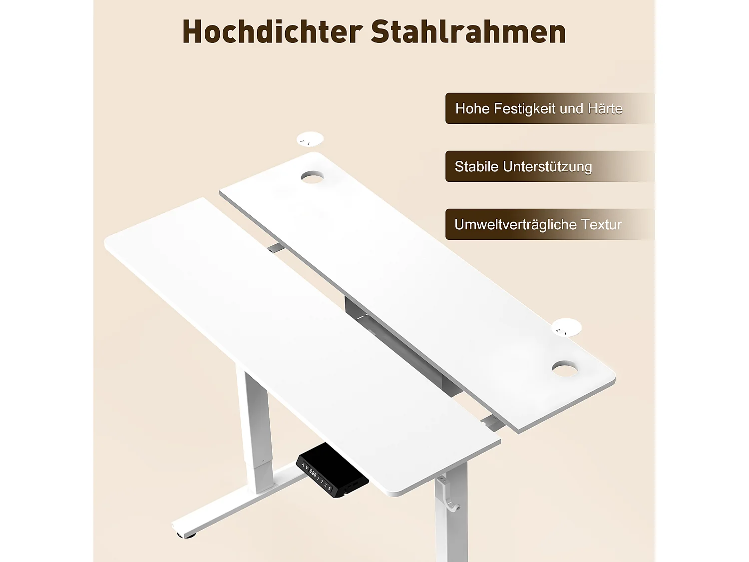 Elektrisch höhenverstellbarer Schreibtisch 140x70 cm – Höhenverstellbar – Mit Speicherfunktion & Kollisionsschutz – USB-A- & Typ-C-Anschlüsse – Farbe Weiß