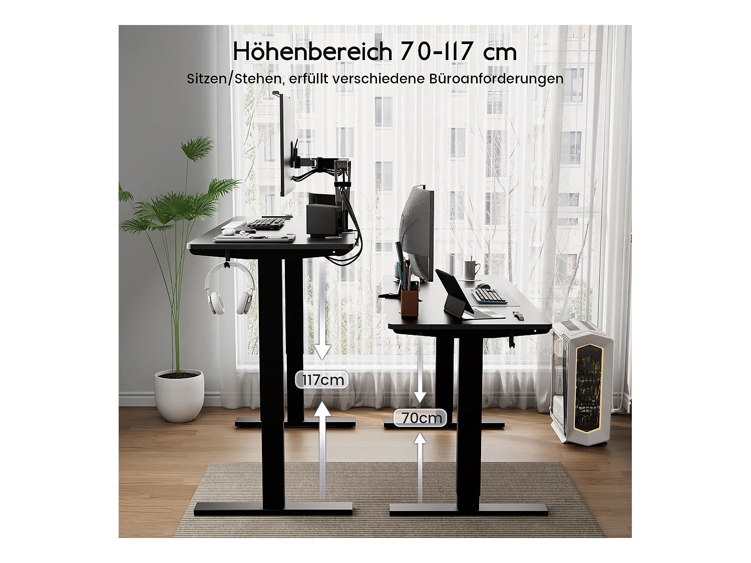 HOMAVO Elektrisch höhenverstellbarer Schreibtisch 110x60 cm – Mit Memory-Funktion & Kollisionsschutz – Ideal für Homeoffice – Farbe Schwarz