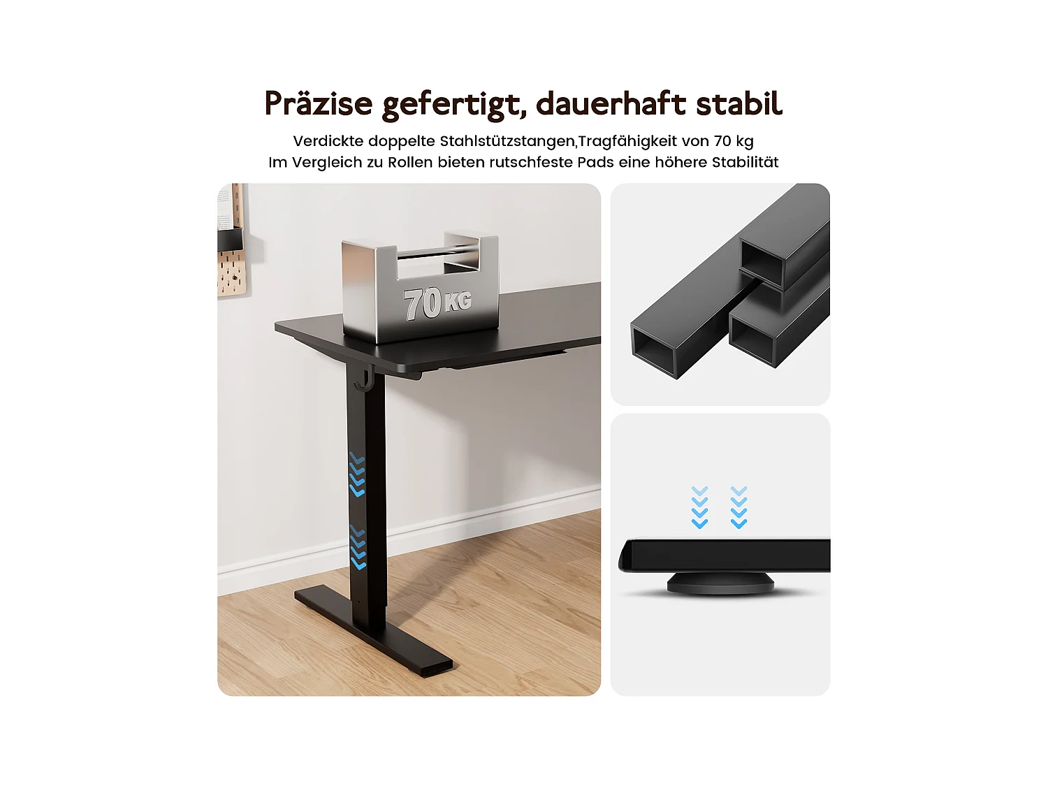 HOMAVO Elektrisch höhenverstellbarer Schreibtisch 110x60 cm – Mit Memory-Funktion & Kollisionsschutz – Ideal für Homeoffice – Farbe Schwarz