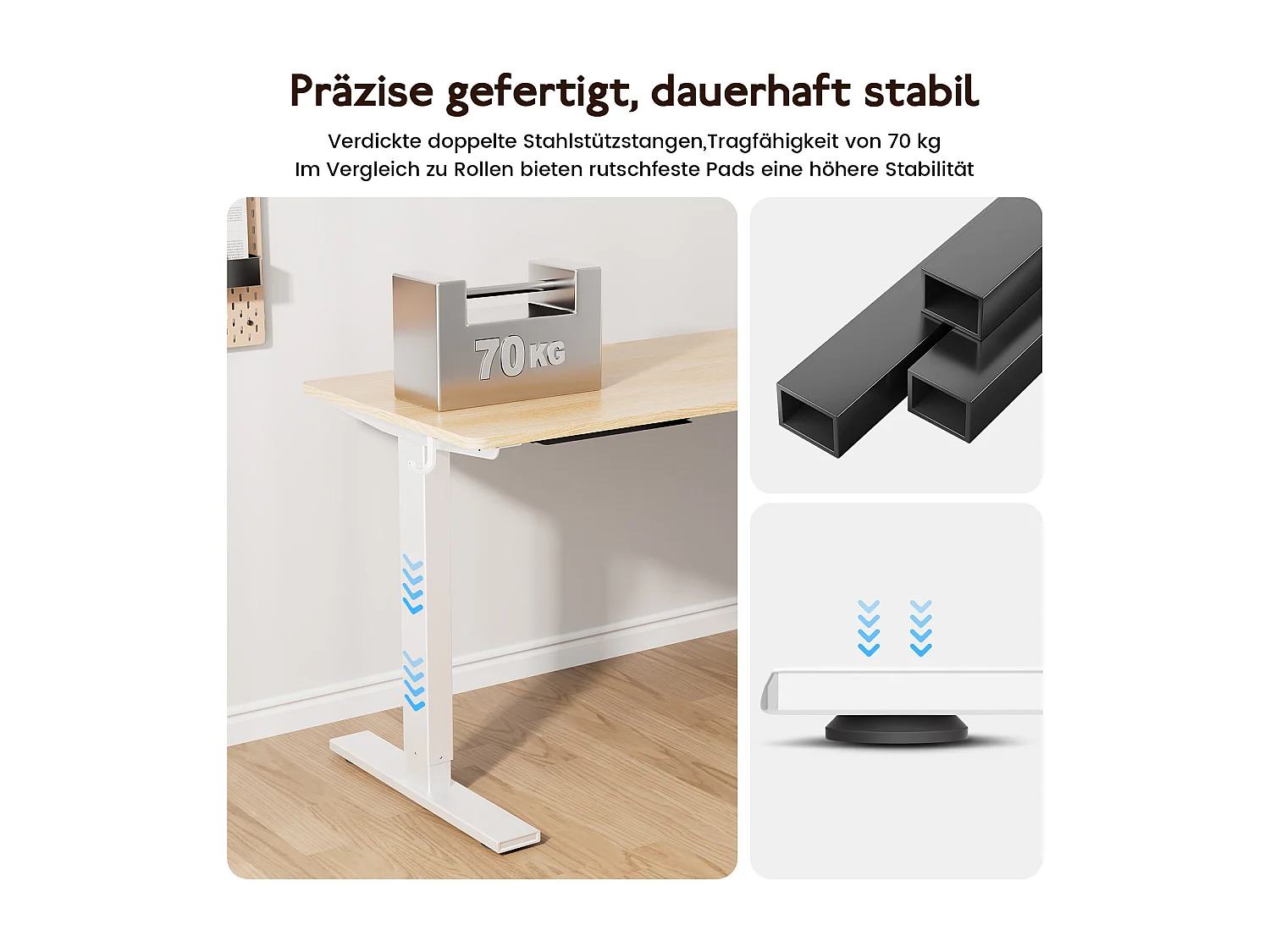 HOMAVO Elektrisch höhenverstellbarer Schreibtisch 140x60 cm – Mit Memory-Funktion & Kollisionsschutz – Ideal für Homeoffice – Ausführung in natürlicher Holzoptik