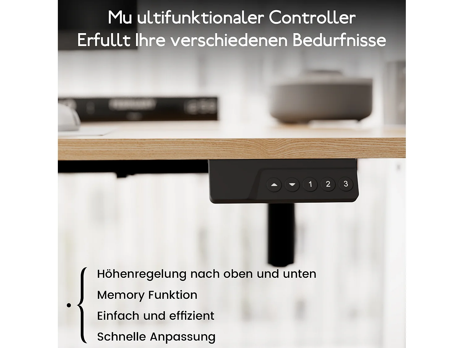 HOMAVO Elektrisch höhenverstellbarer Schreibtisch 140x60 cm – Mit Memory-Funktion & Kollisionsschutz – Ideal für Homeoffice – Ausführung in natürlicher Holzoptik