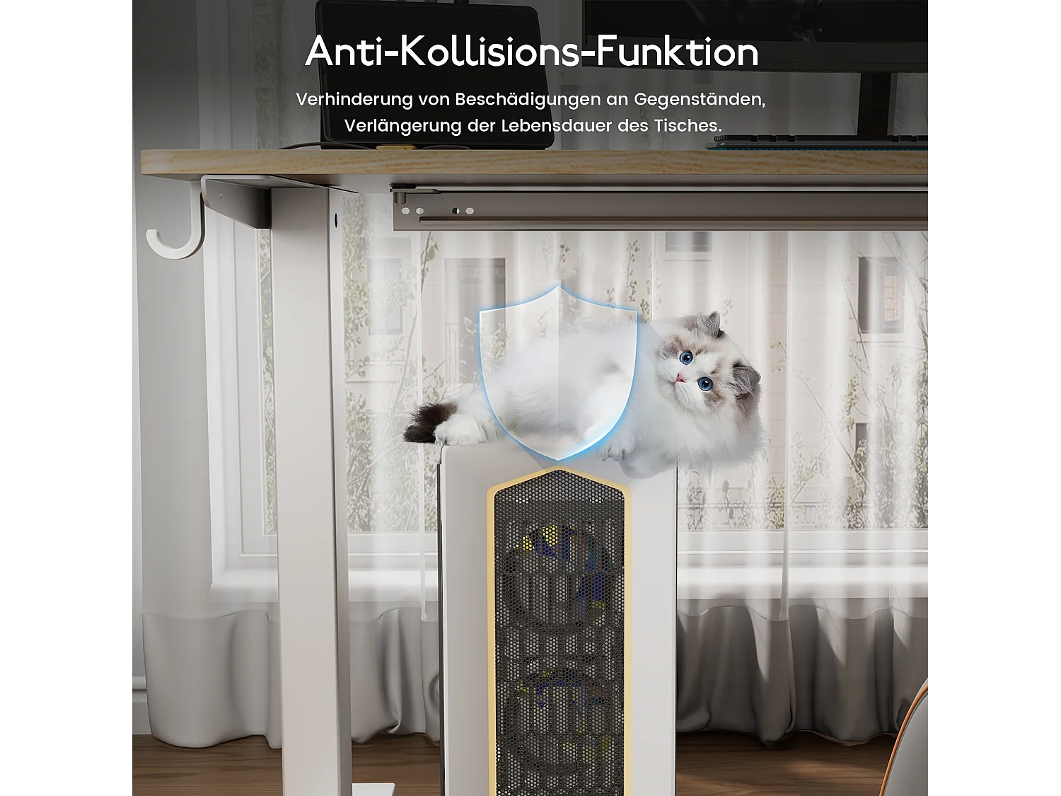 HOMAVO Elektrisch höhenverstellbarer Schreibtisch 140x60 cm – Mit Memory-Funktion & Kollisionsschutz – Ideal für Homeoffice – Ausführung in natürlicher Holzoptik