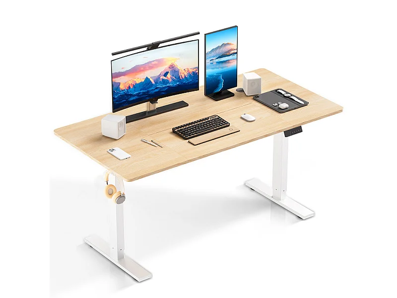 HOMAVO Elektrisch höhenverstellbarer Schreibtisch 140x60 cm – Mit Memory-Funktion & Kollisionsschutz – Ideal für Homeoffice – Ausführung in natürlicher Holzoptik