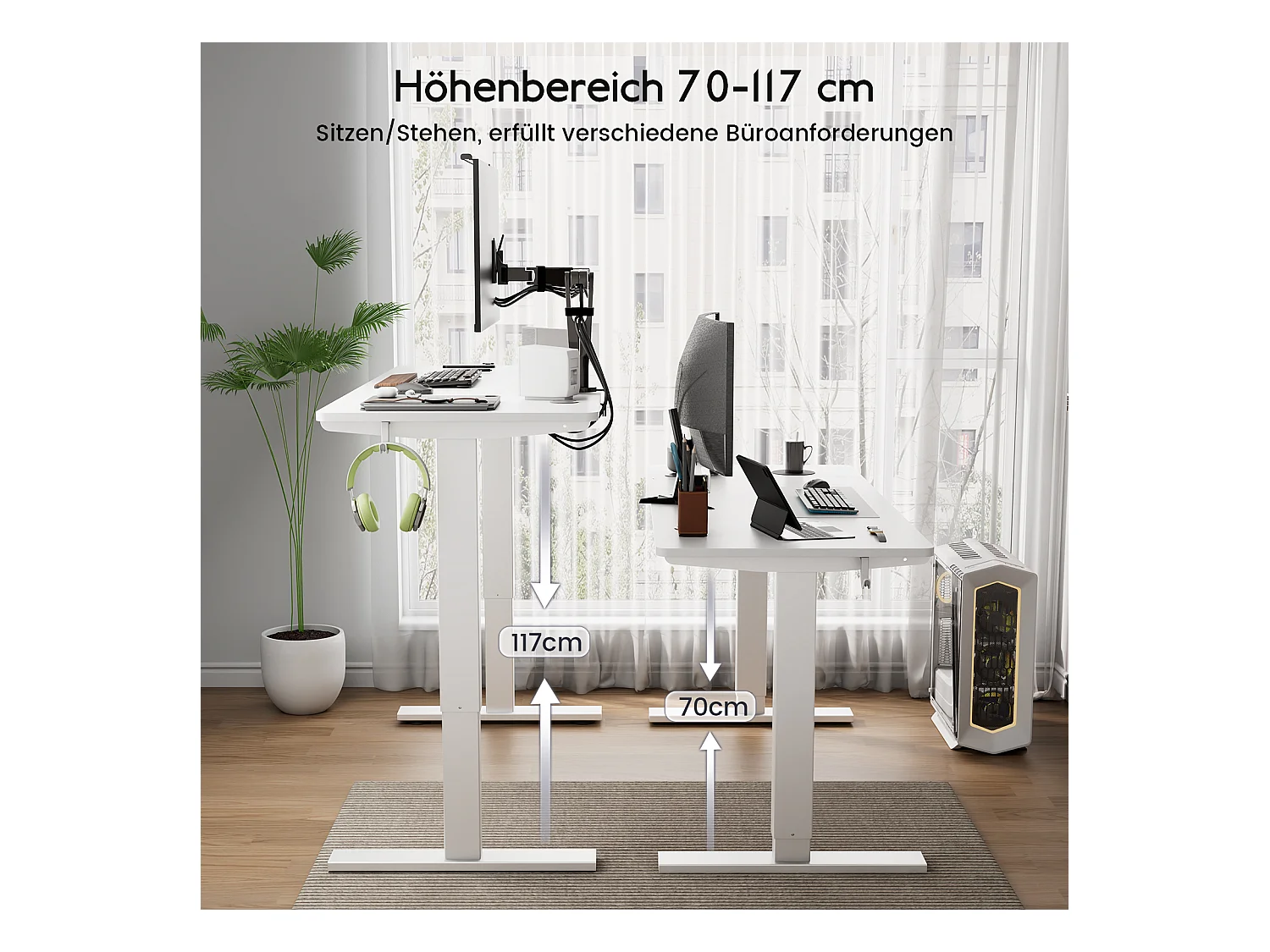 HOMAVO Elektrisch höhenverstellbarer Schreibtisch 110x60 cm – Mit Memory-Funktion & Kollisionsschutz – Ideal für Homeoffice – Farbe Weiß