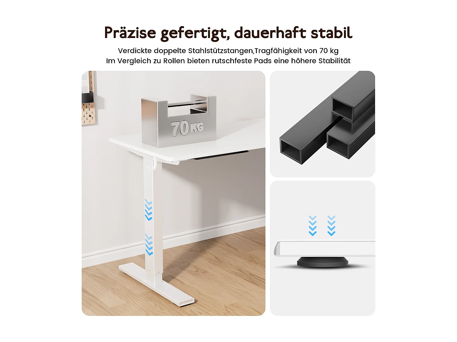 HOMAVO Elektrisch höhenverstellbarer Schreibtisch 110x60 cm – Mit Memory-Funktion & Kollisionsschutz – Ideal für Homeoffice – Farbe Weiß