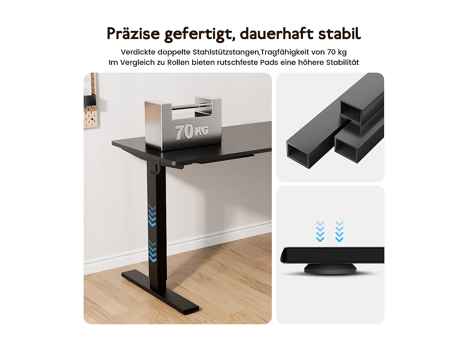HOMAVO Elektrisch höhenverstellbarer Schreibtisch 140x60 cm – Mit Memory-Funktion & Kollisionsschutz – Ideal für Homeoffice – Farbe Schwarz
