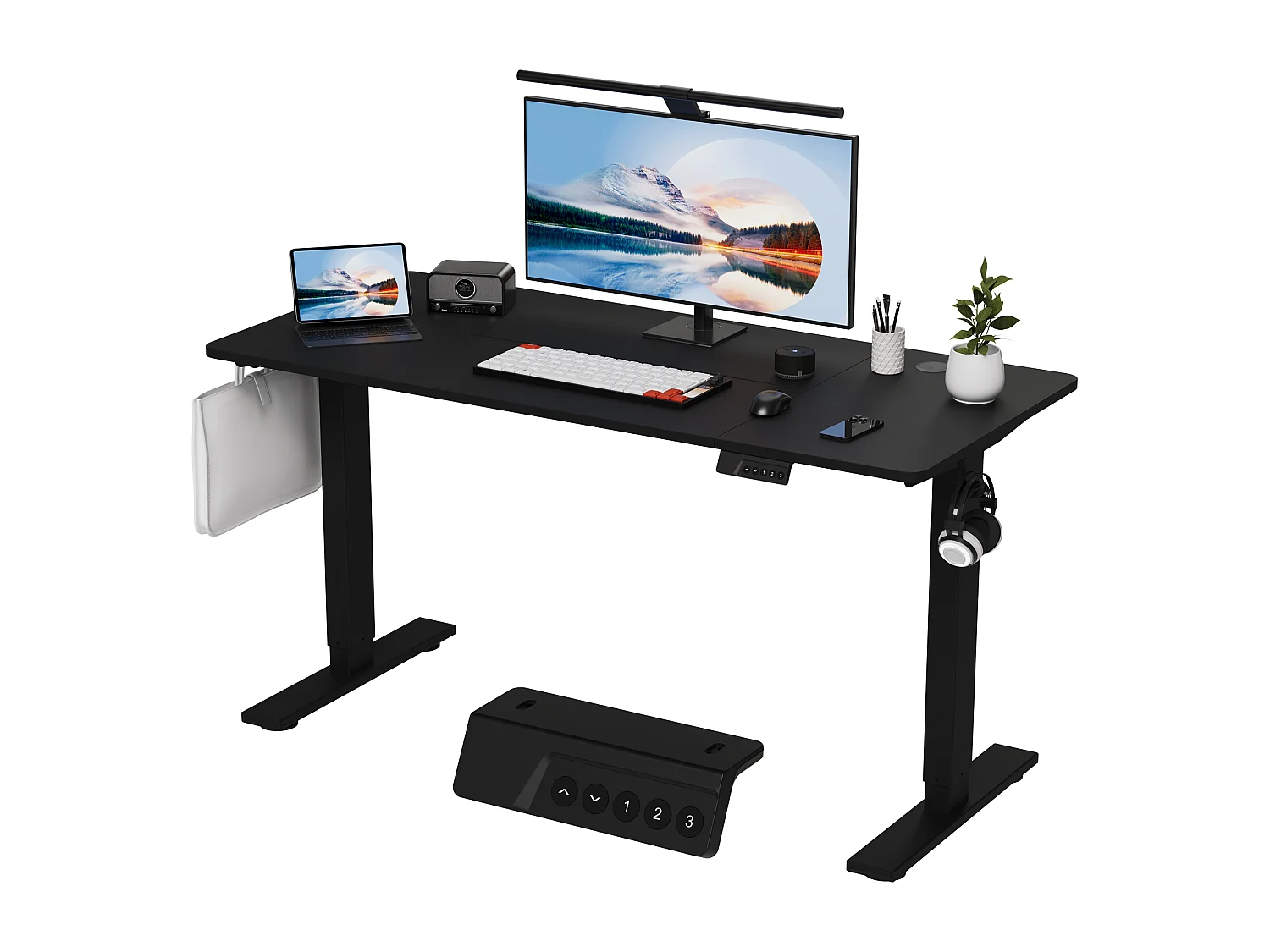 HOMAVO Elektrisch höhenverstellbarer Schreibtisch 140x60 cm – Mit Memory-Funktion & Kollisionsschutz – Ideal für Homeoffice – Farbe Schwarz