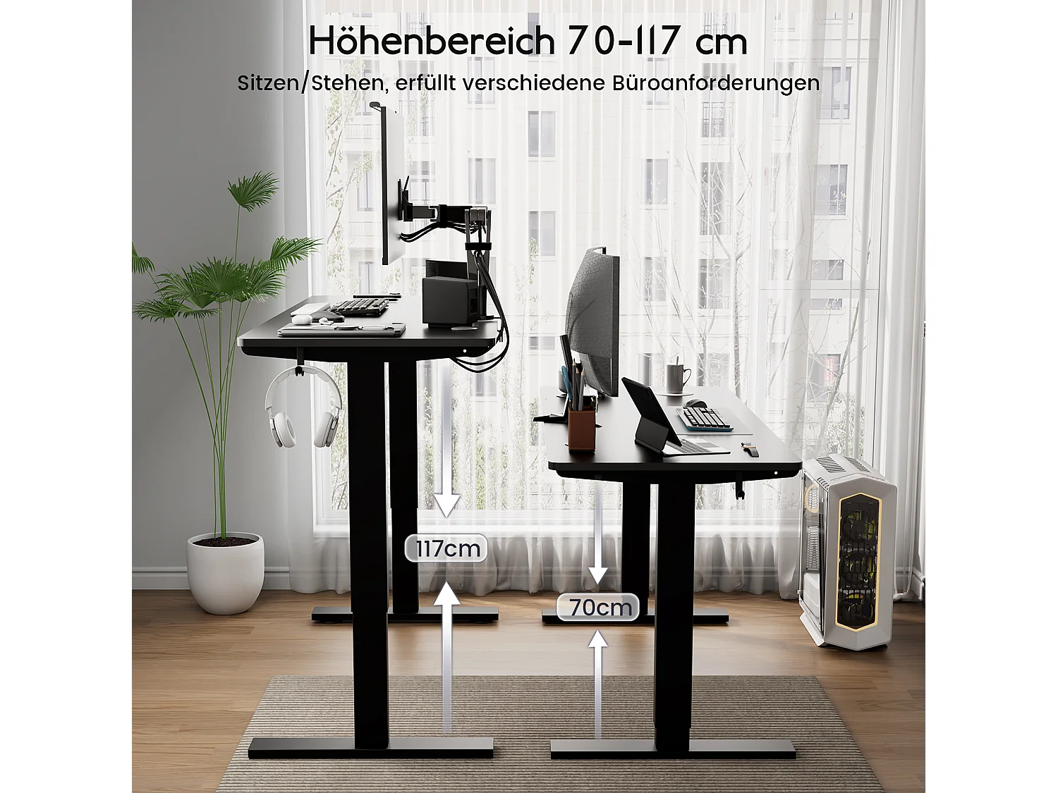HOMAVO Elektrisch höhenverstellbarer Schreibtisch 140x60 cm – Mit Memory-Funktion & Kollisionsschutz – Ideal für Homeoffice – Farbe Schwarz