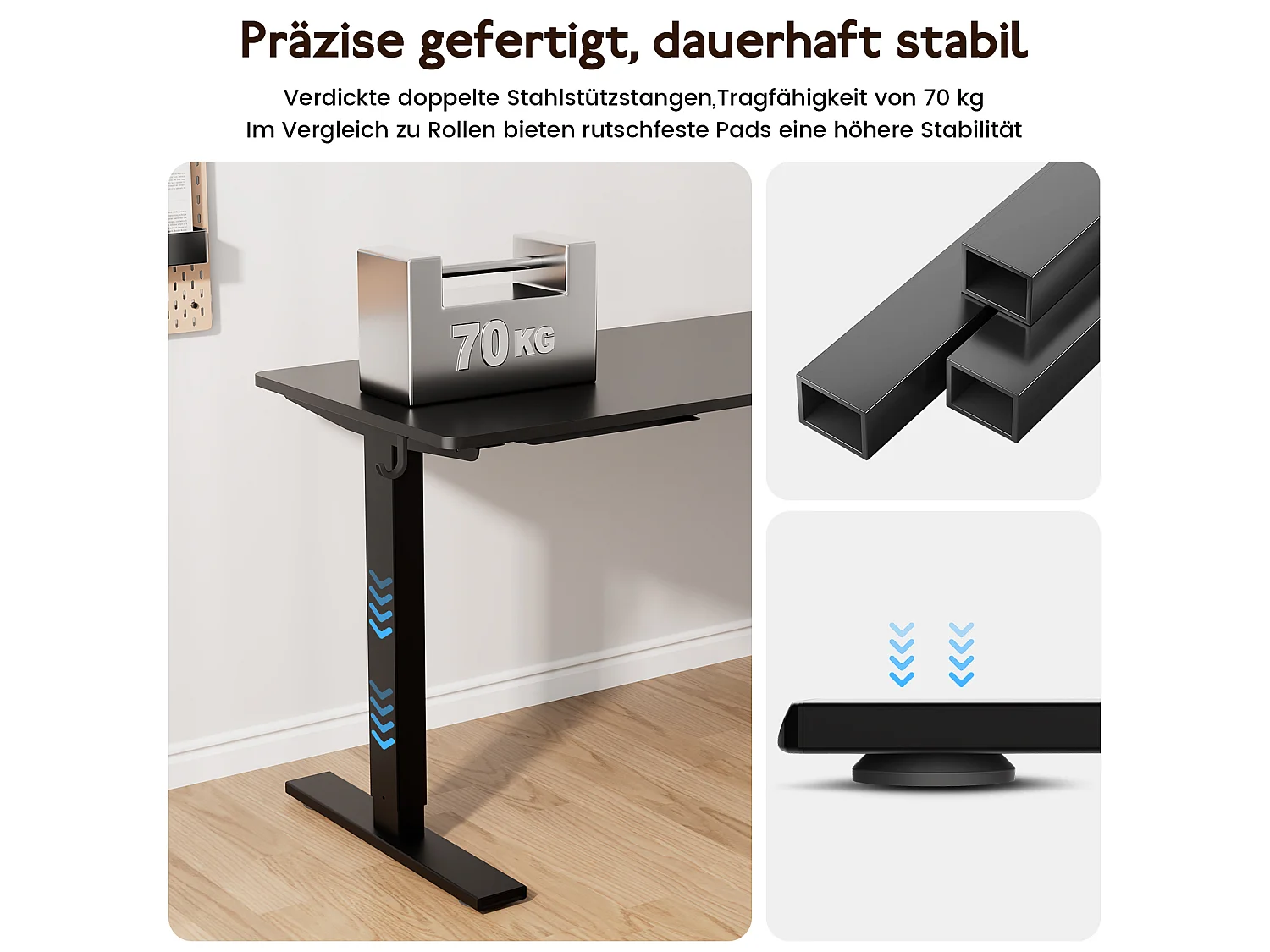 HOMAVO Elektrisch höhenverstellbarer Schreibtisch 140x60 cm – Mit Memory-Funktion & Kollisionsschutz – Ideal für Homeoffice – Farbe Schwarz