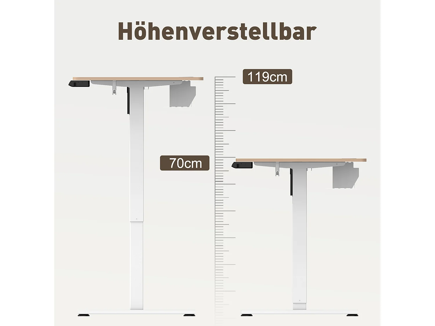 Elektrisch höhenverstellbarer Schreibtisch 120x60 cm – Höhenverstellbar – Mit Speicherfunktion & Kollisionsschutz – USB-A- & Typ-C-Anschlüsse – Farbe Naturholz
