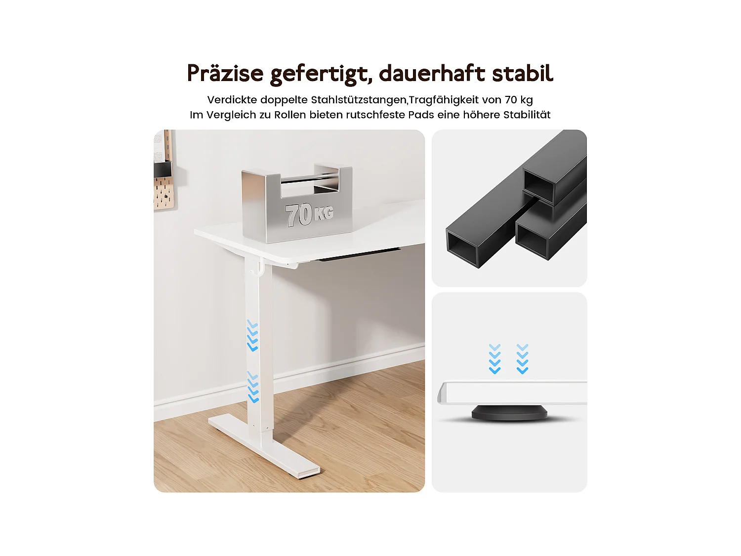 HOMAVO Elektrisch höhenverstellbarer Schreibtisch 140x60 cm – Mit Memory-Funktion & Kollisionsschutz – Ideal für Homeoffice – Farbe Weiß