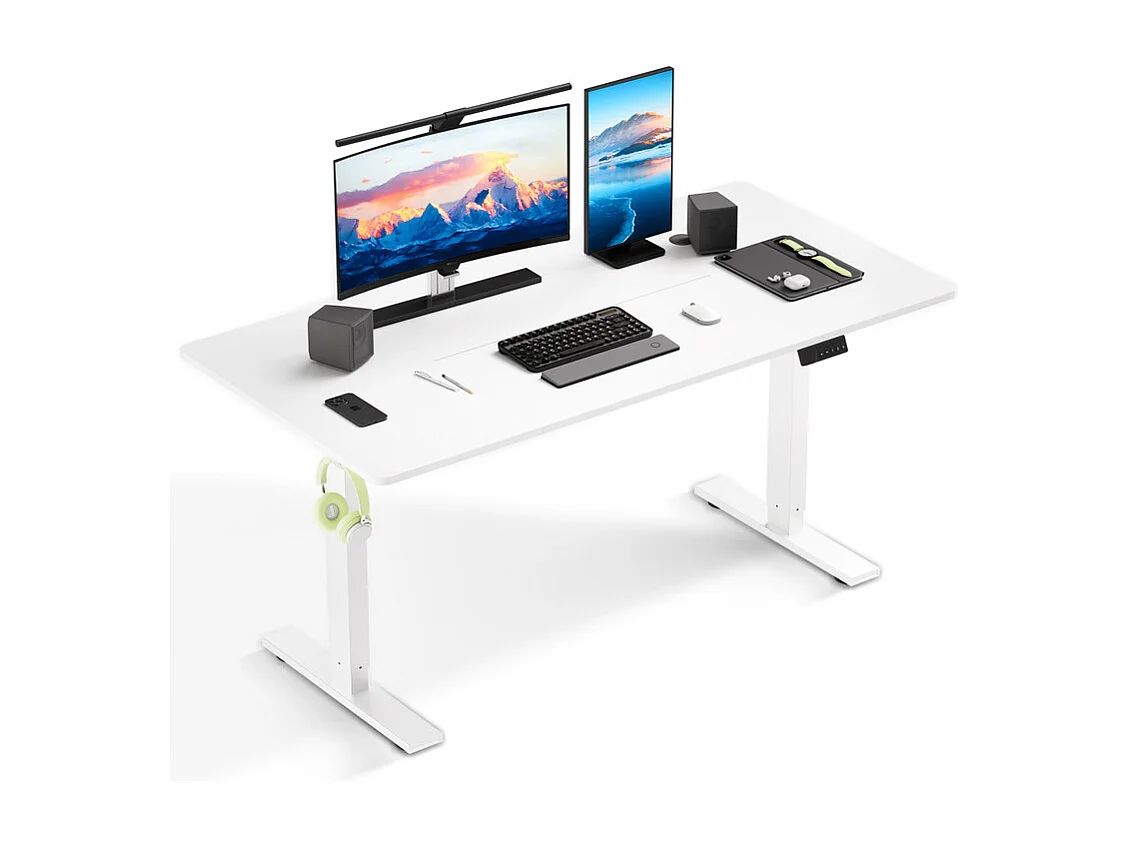HOMAVO Elektrisch höhenverstellbarer Schreibtisch 140x60 cm – Mit Memory-Funktion & Kollisionsschutz – Ideal für Homeoffice – Farbe Weiß
