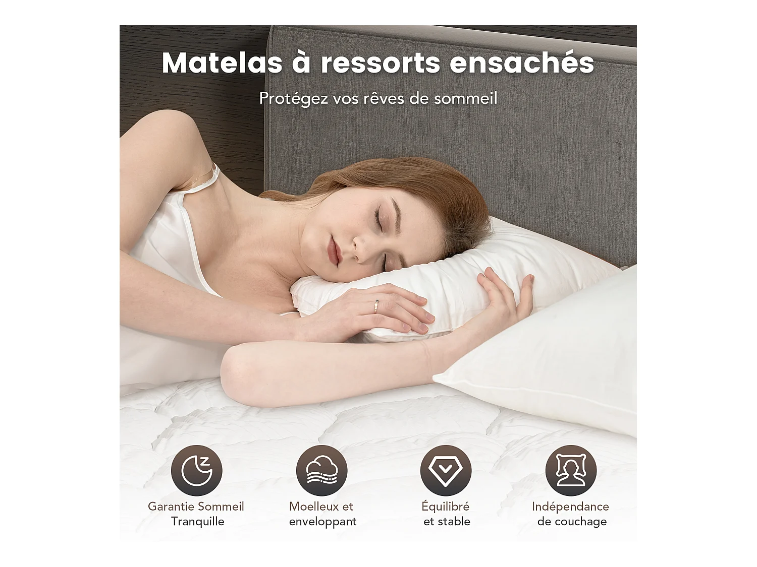 Matelas 180 x 200 cm ressorts ensachés 7 zones, soutien ferme H3, mousse confort ép. 25 cm - HOMAVO
