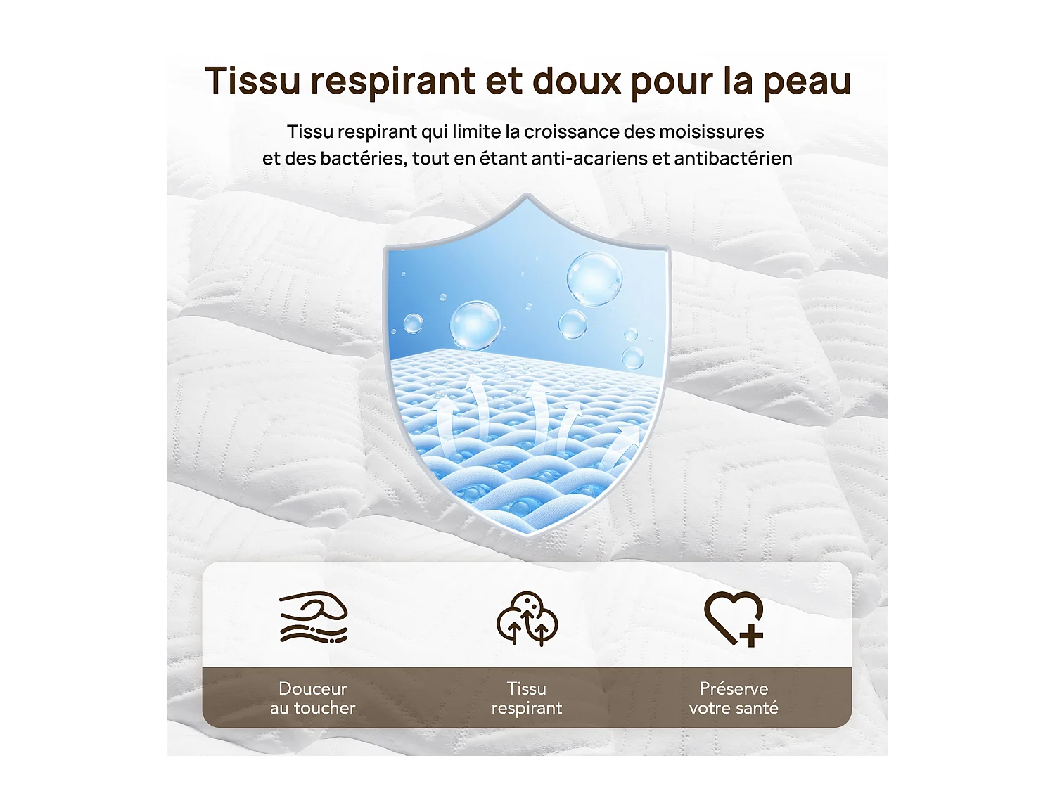 Matelas 140 x 200 cm ressorts ensachés 7 zones, soutien ferme H3, mousse confort ép. 25 cm - HOMAVO