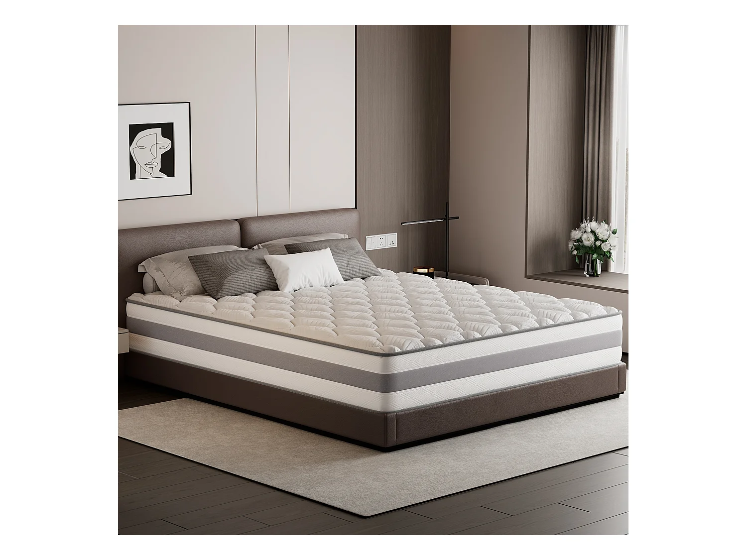 Matelas 140 x 200 cm ressorts ensachés 7 zones, soutien ferme H3, mousse confort ép. 25 cm - HOMAVO
