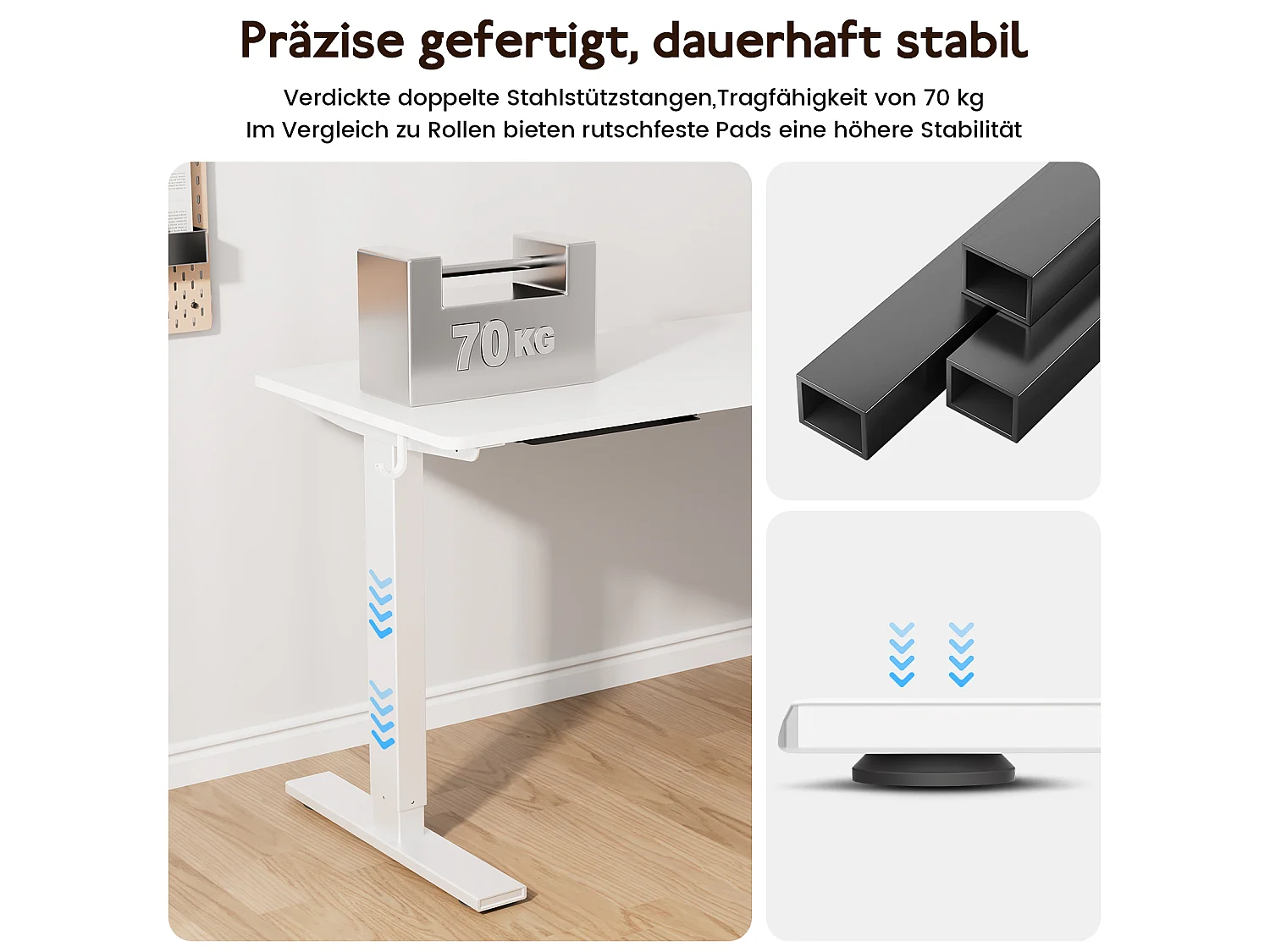 HOMAVO Elektrisch höhenverstellbarer Schreibtisch 160x80 cm – Mit Memory-Funktion & Kollisionsschutz – Ideal für Homeoffice – Farbe Weiß