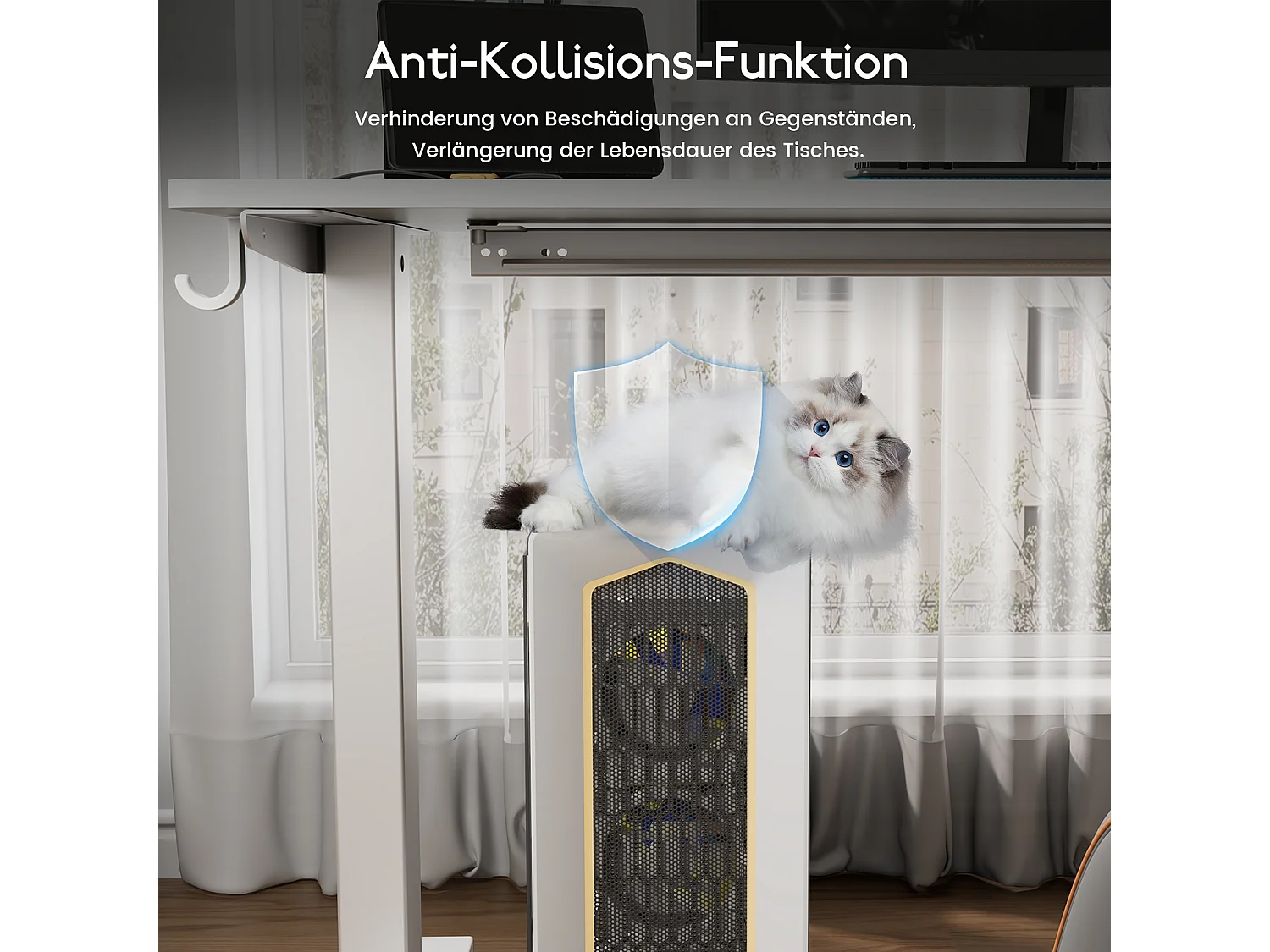 HOMAVO Elektrisch höhenverstellbarer Schreibtisch 160x80 cm – Mit Memory-Funktion & Kollisionsschutz – Ideal für Homeoffice – Farbe Weiß