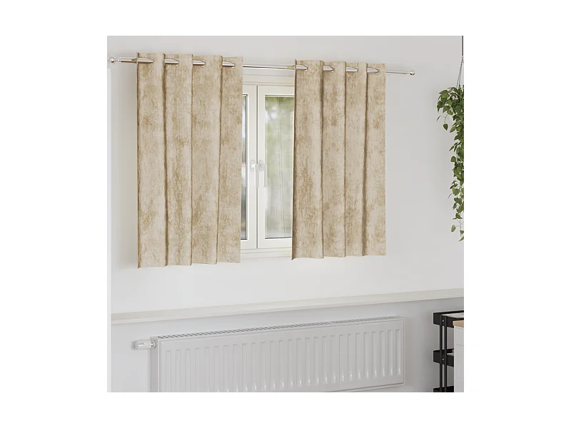 Cortinas de Veludo Creme com Ilhós - Conjunto de 2 Peças 140x140 cm