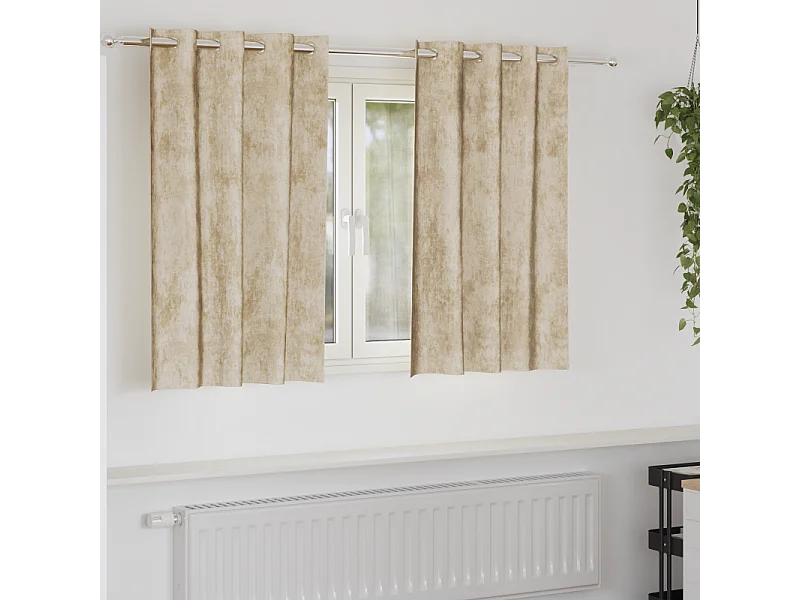 Cortinas de Veludo Creme com Ilhós - Conjunto de 2 Peças 140x140 cm