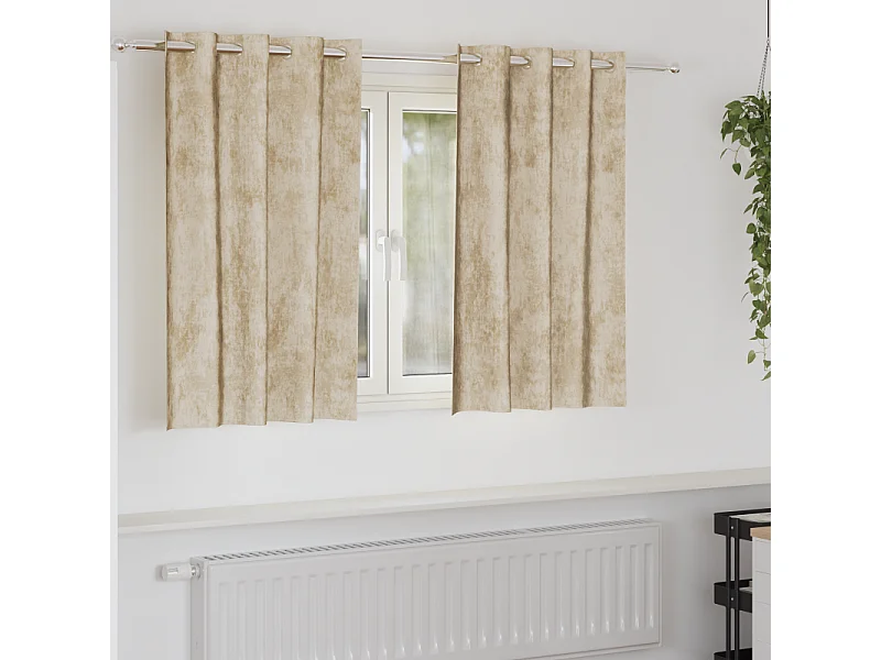 Cortinas de Veludo Creme com Ilhós - Conjunto de 2 Peças 140x140 cm