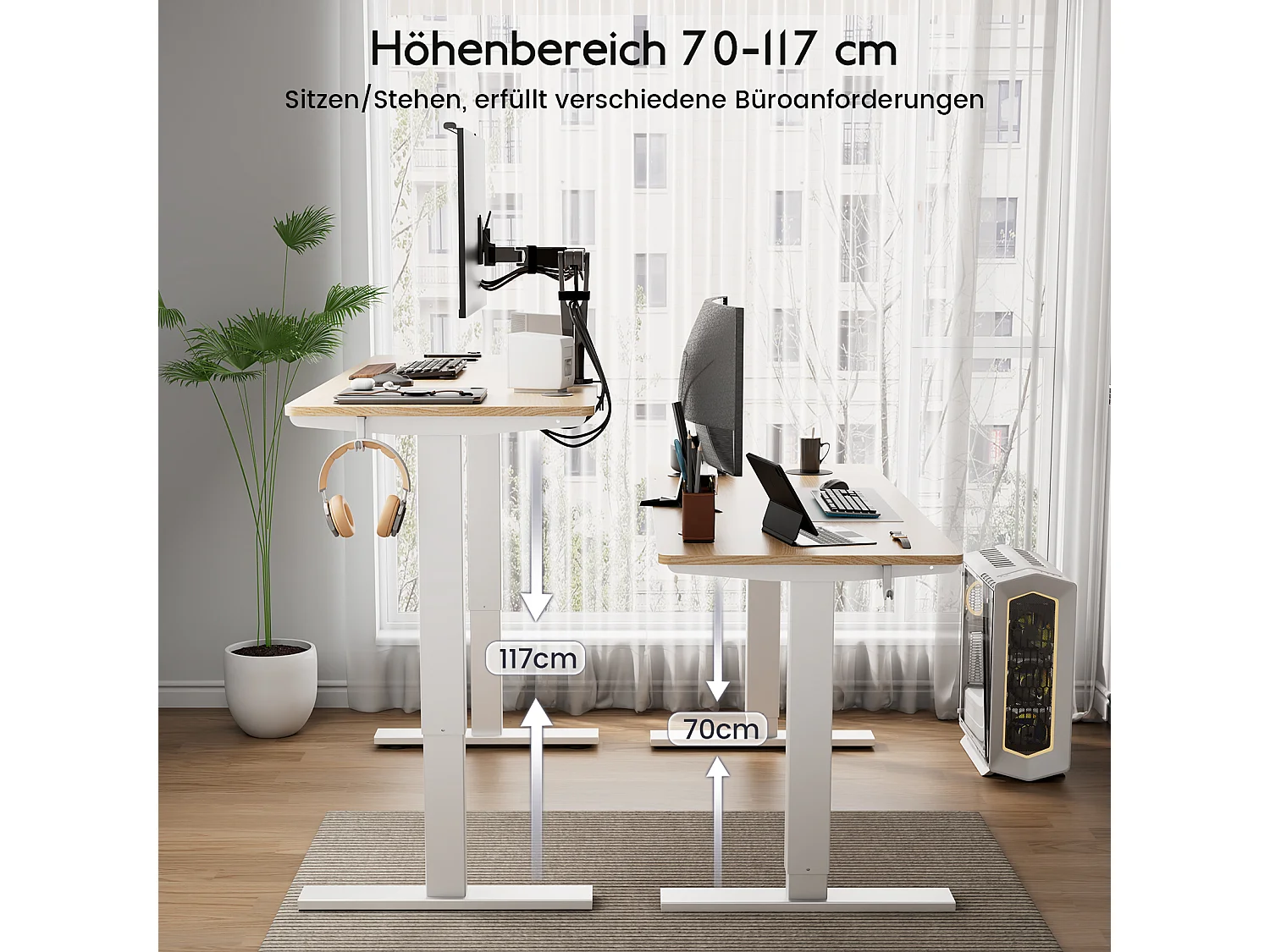 HOMAVO Elektrisch höhenverstellbarer Schreibtisch 110x60 cm – Mit Memory-Funktion & Kollisionsschutz – Ideal für Homeoffice – Ausführung in natürlicher Holzoptik