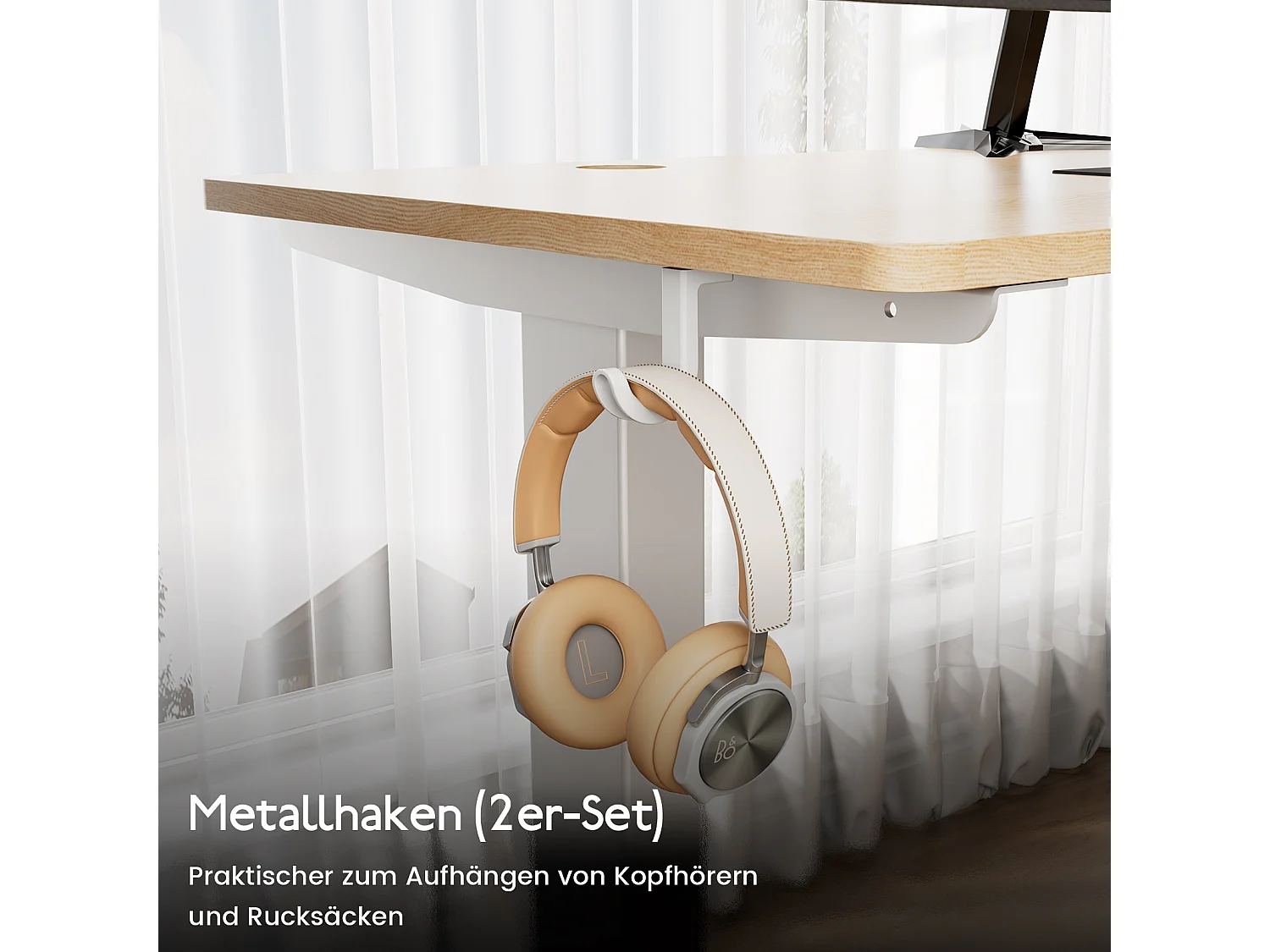 HOMAVO Elektrisch höhenverstellbarer Schreibtisch 110x60 cm – Mit Memory-Funktion & Kollisionsschutz – Ideal für Homeoffice – Ausführung in natürlicher Holzoptik