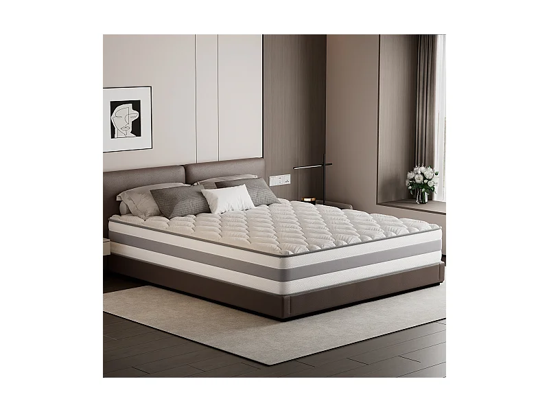 Matelas 140 x 190 cm ressorts ensachés 7 zones, soutien ferme H3, mousse confort ép. 25 cm - HOMAVO