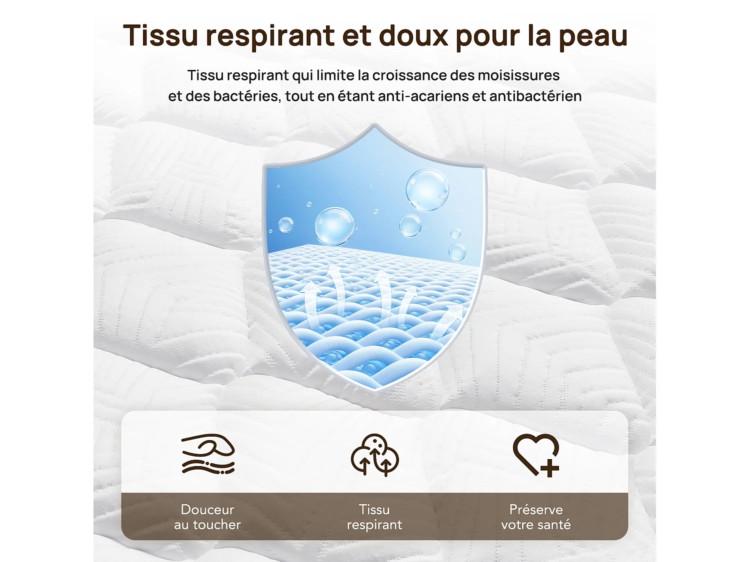 Matelas 140 x 190 cm ressorts ensachés 7 zones, soutien ferme H3, mousse confort ép. 25 cm - HOMAVO
