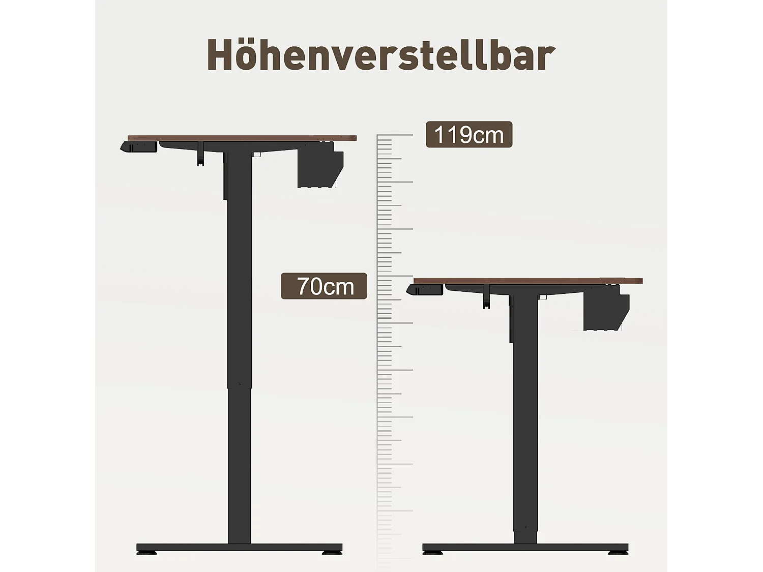 Elektrischer Schreibtisch 120x60 cm – Höhenverstellbar mit Memory & Kollisionsschutz – USB-A & Typ-C – Nussbaum-Optik