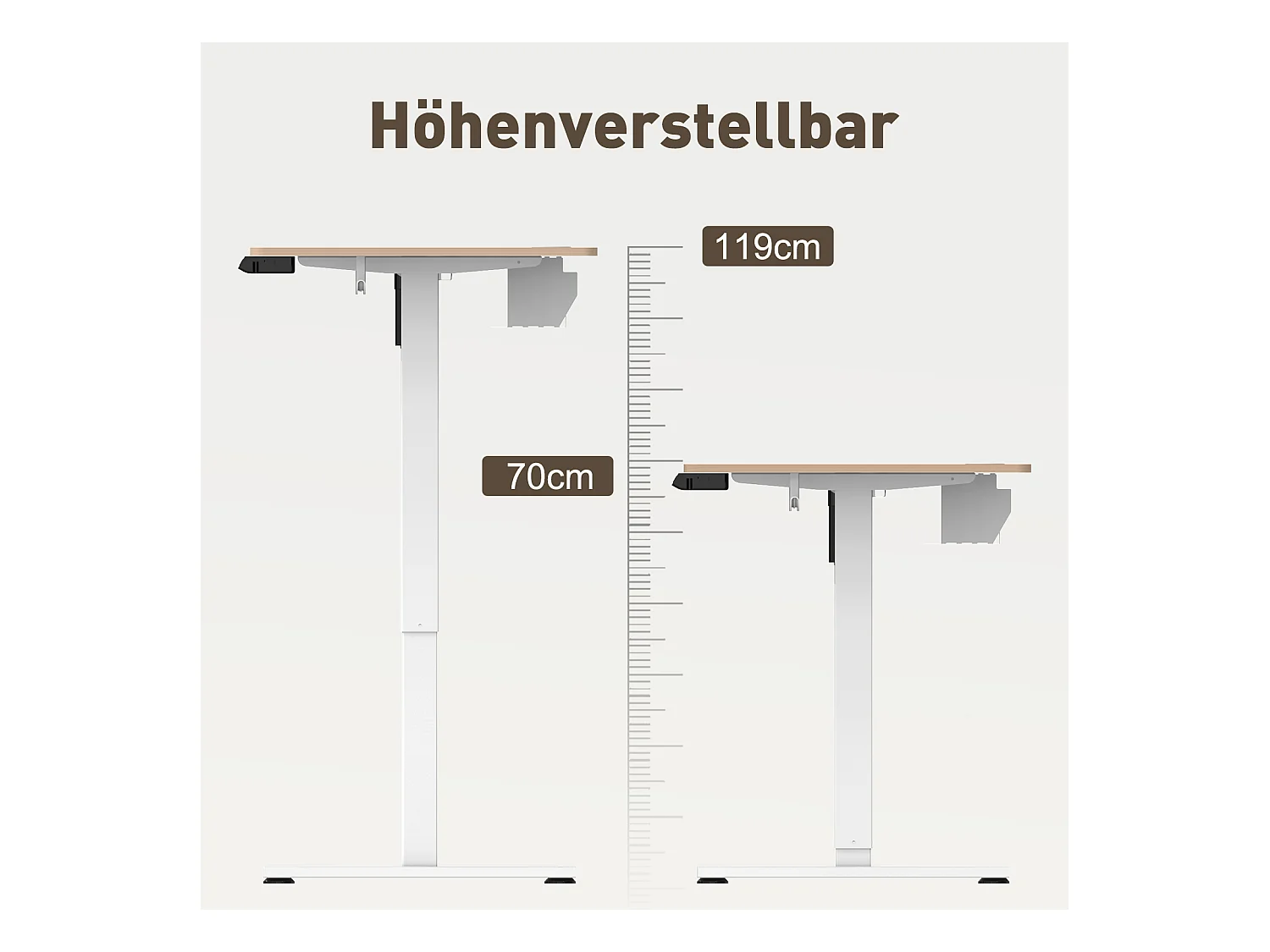 Elektrisch höhenverstellbarer Schreibtisch 140x70 cm – Höhenverstellbar – Mit Speicherfunktion & Kollisionsschutz – USB-A- & Typ-C-Anschlüsse – Farbe Naturholz