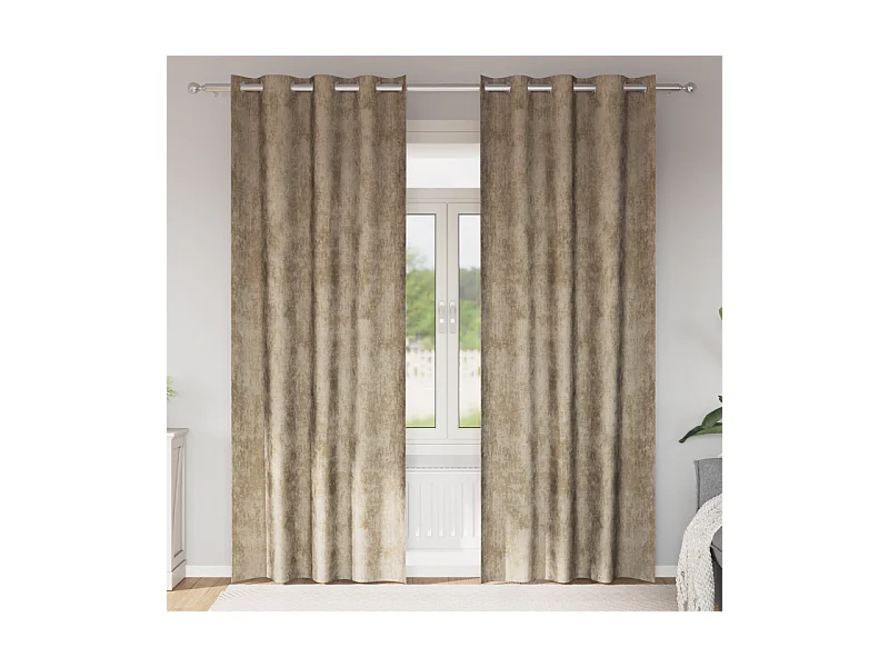 Cortinas de Veludo Elegantes com Ilhós em Champagne - 2 Peças 225x140 cm