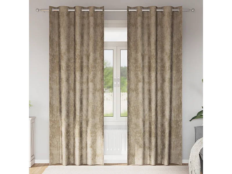 Cortinas de Veludo Elegantes com Ilhós em Champagne - 2 Peças 225x140 cm