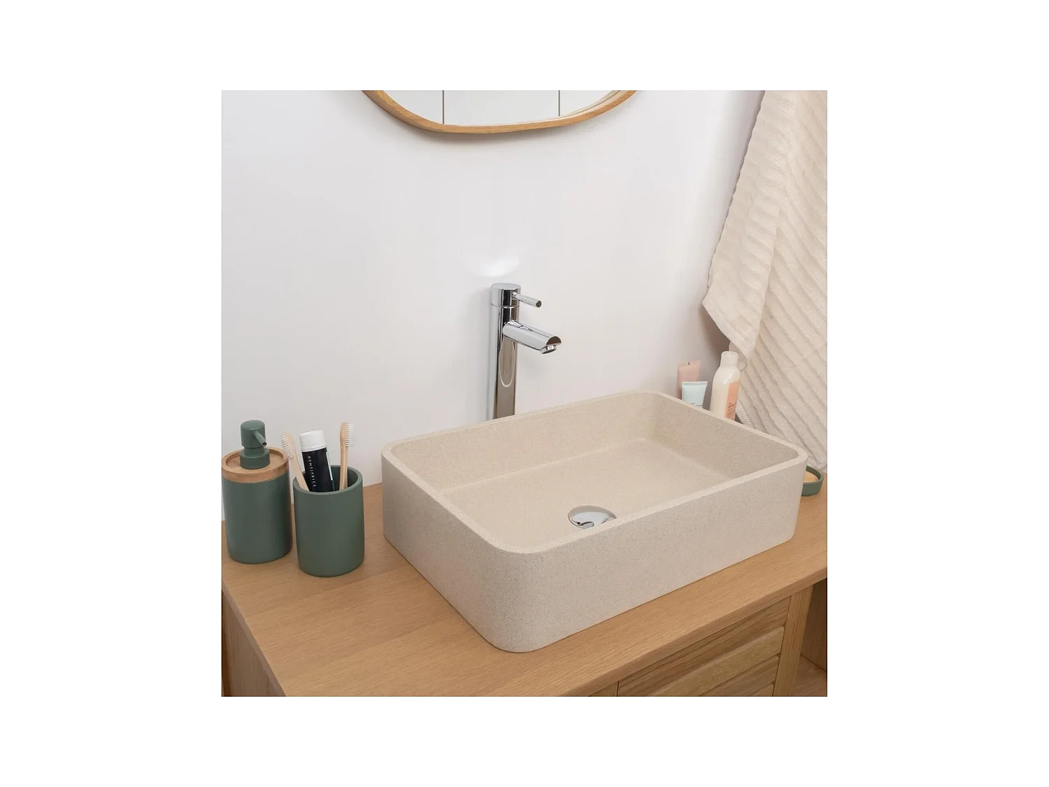 Lavabo da appoggio rettangolare SANDY in gres beige 50x32,5cm