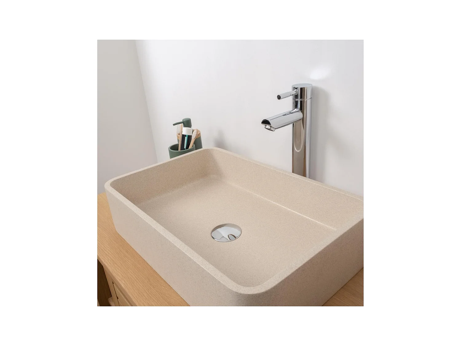 Lavabo da appoggio rettangolare SANDY in gres beige 50x32,5cm
