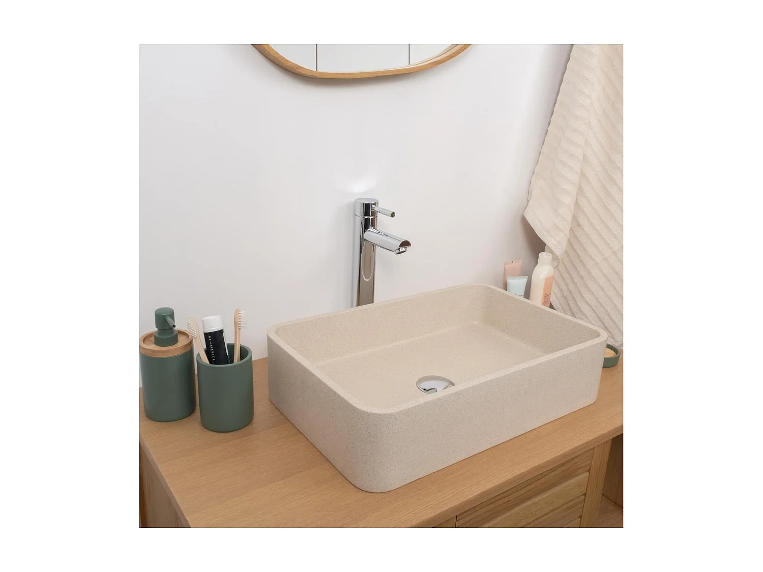 Lavabo da appoggio rettangolare SANDY in gres beige 50x32,5cm
