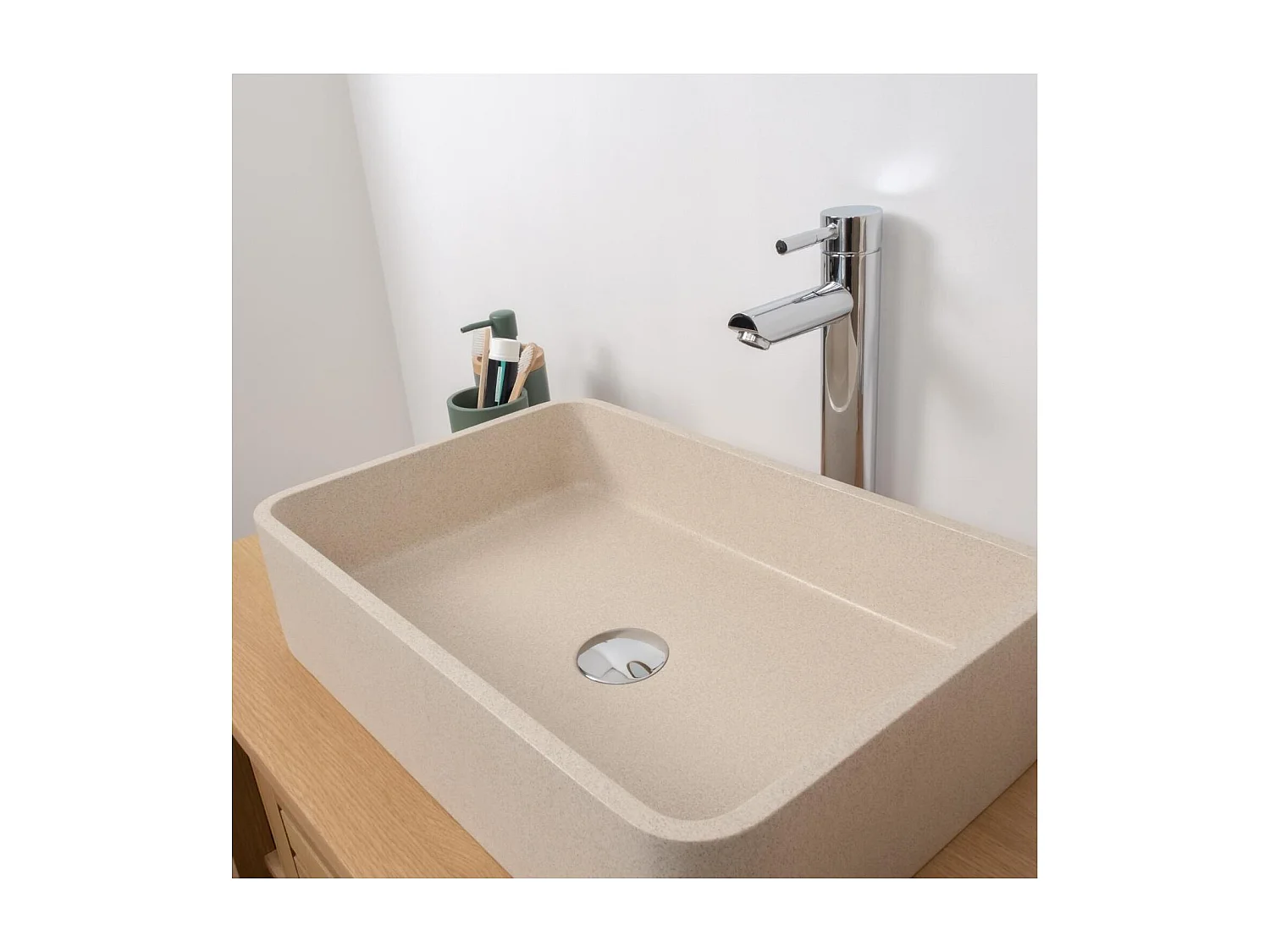 Lavabo da appoggio rettangolare SANDY in gres beige 50x32,5cm