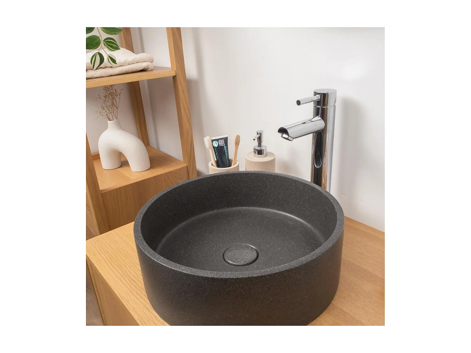 Vasque à poser ronde en grès 36cm