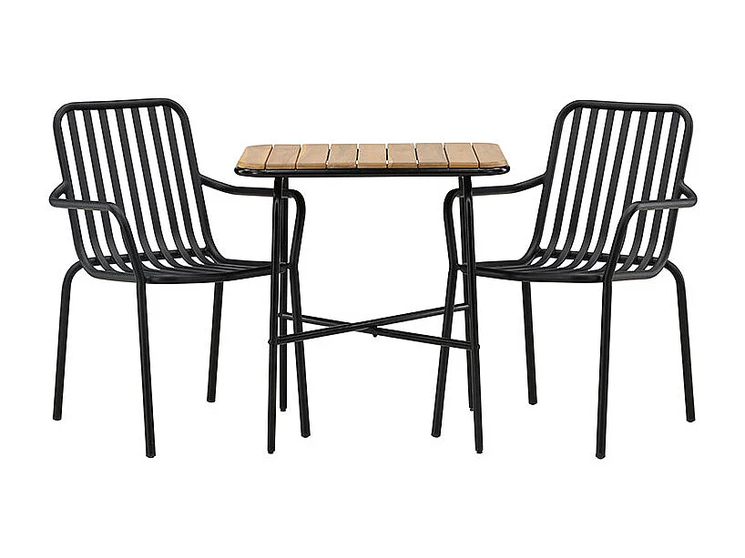 Holmbeck set de jardin table 88x70cm naturel, 2 chaises noires.