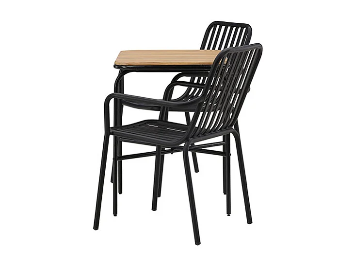 Holmbeck set de jardin table 88x70cm naturel, 2 chaises noires.
