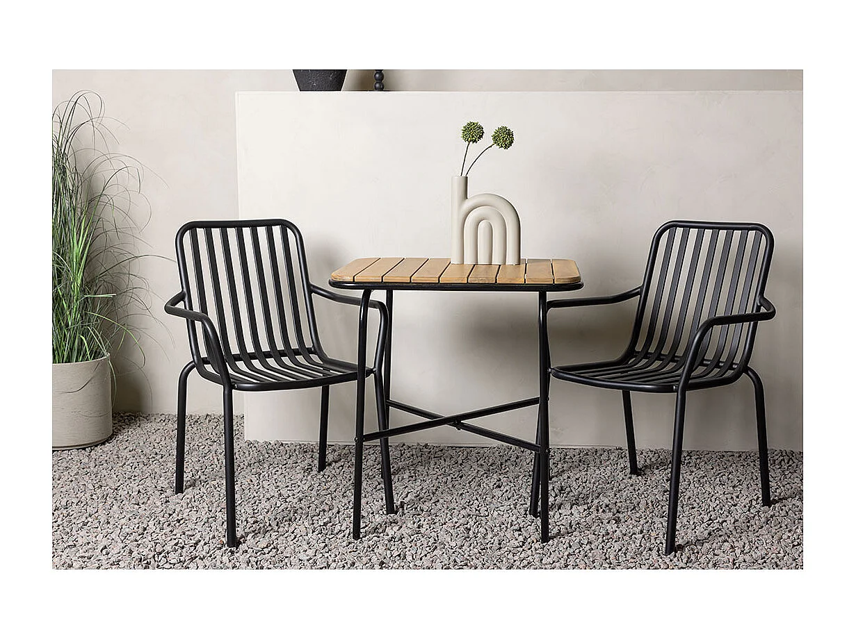 Holmbeck set de jardin table 88x70cm naturel, 2 chaises noires.