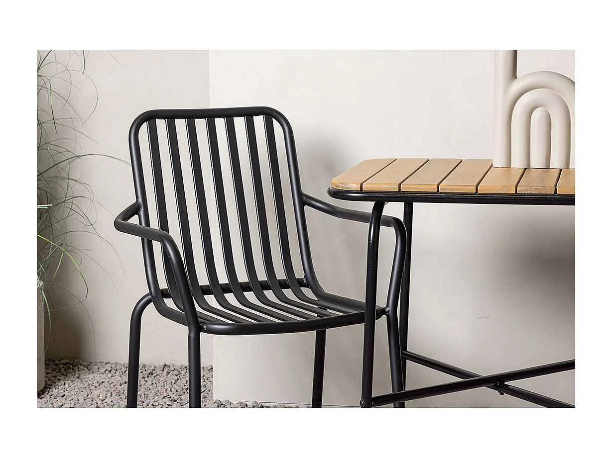 Holmbeck set de jardin table 88x70cm naturel, 2 chaises noires.