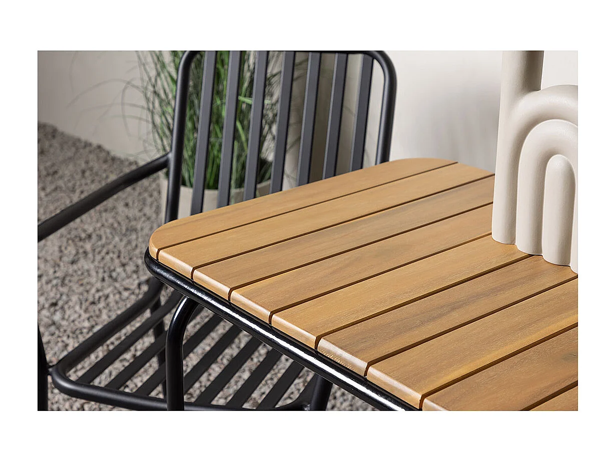 Holmbeck set de jardin table 88x70cm naturel, 2 chaises noires.