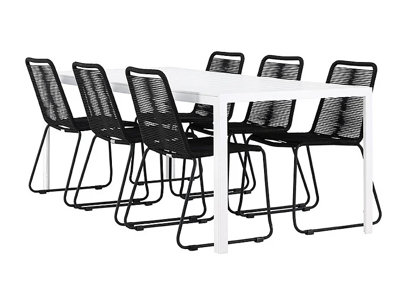 Break tuinmeubelset tafel 90x205cm wit, 6 stoelen zwart.