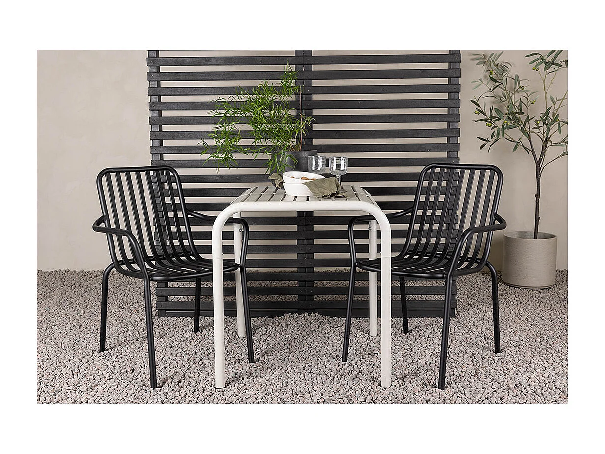 Borneo set de jardin table 70x70cm beige, 2 chaises noires.
