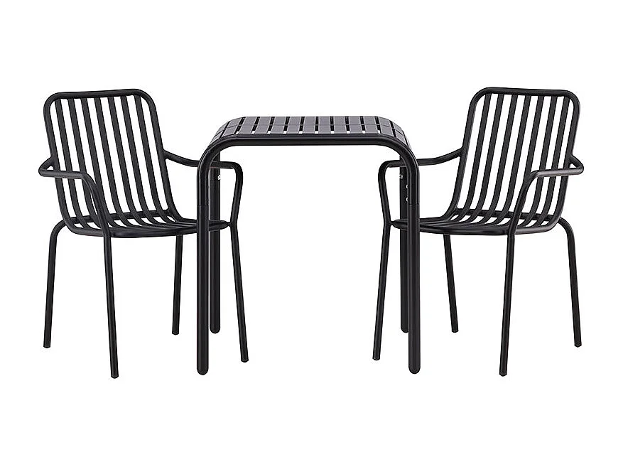 Borneo set de jardin table 70x70cm noir, 2 chaises noires.