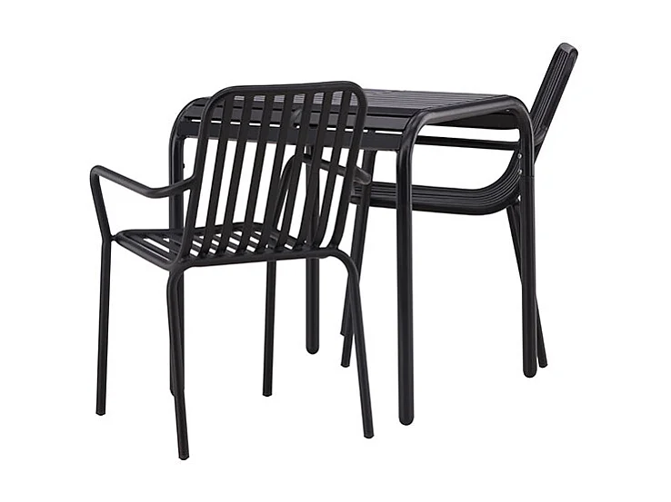 Borneo set de jardin table 70x70cm noir, 2 chaises noires.
