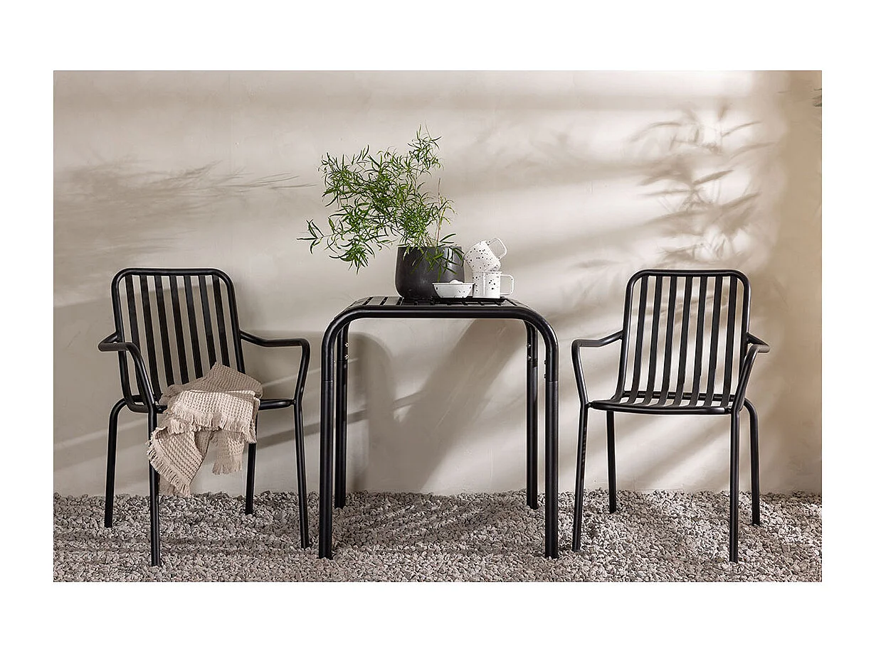 Borneo set de jardin table 70x70cm noir, 2 chaises noires.