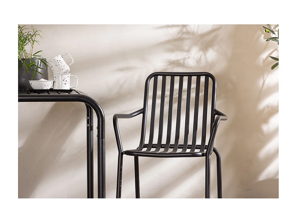 Borneo set de jardin table 70x70cm noir, 2 chaises noires.