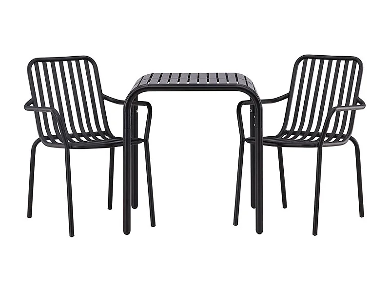 Borneo set de jardin table 70x70cm noir, 2 chaises noires.