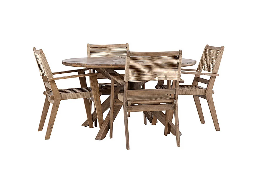 Rosario set de jardin table Ø140cm brun, 4 chaises brunes.